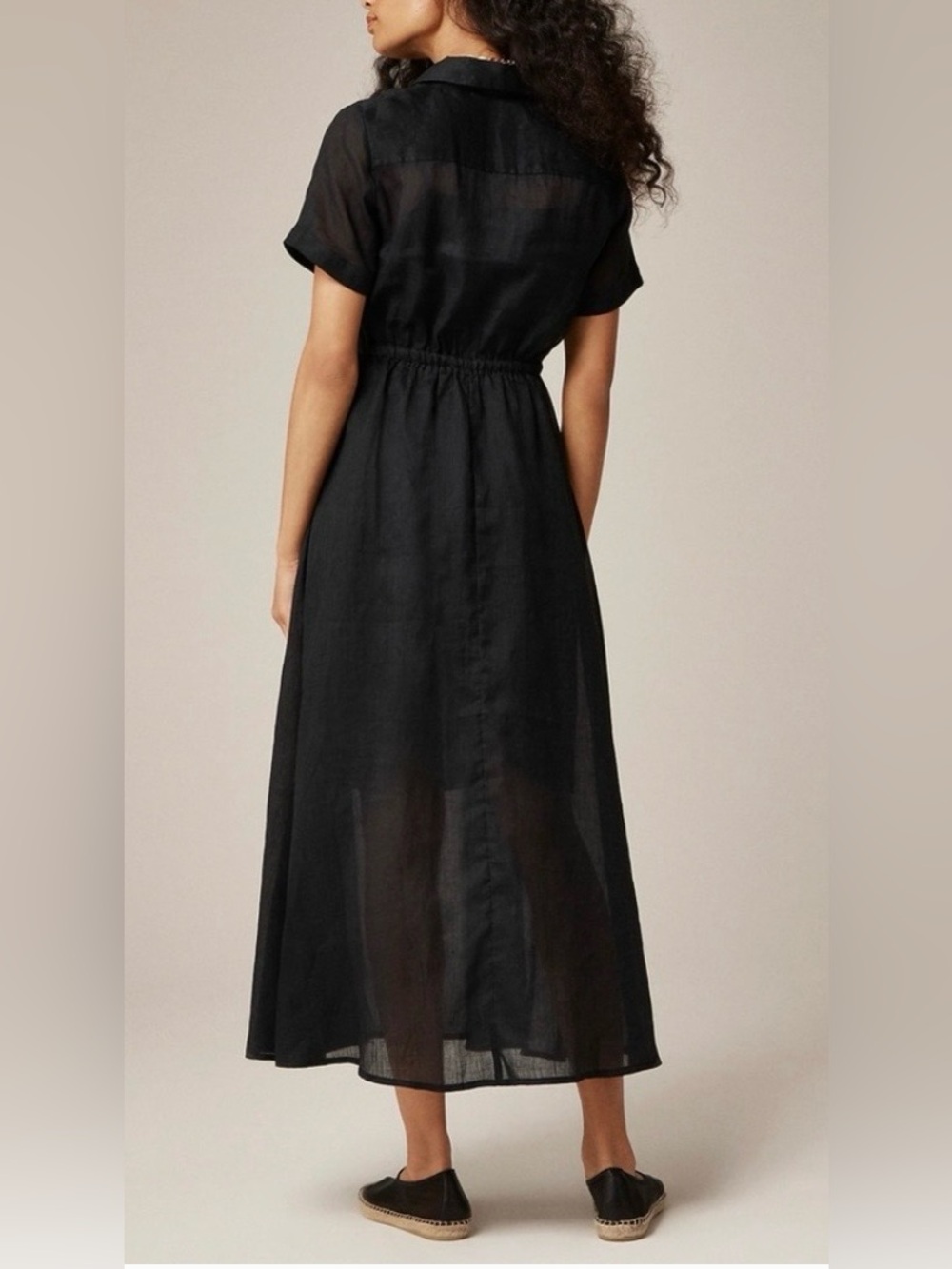 NWT J.Crew Cerise Black Ramie Sheer Button Front Midi Maxi Dress w/ Slip - Picture 2 of 9